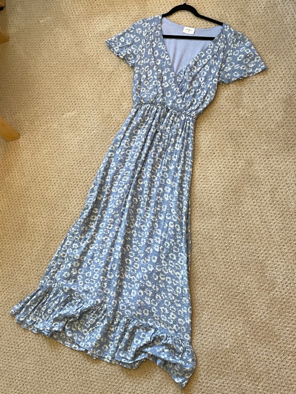 Everly Floral Swiss Dot Ruffle Faux Wrap Maxi Dress Blue S